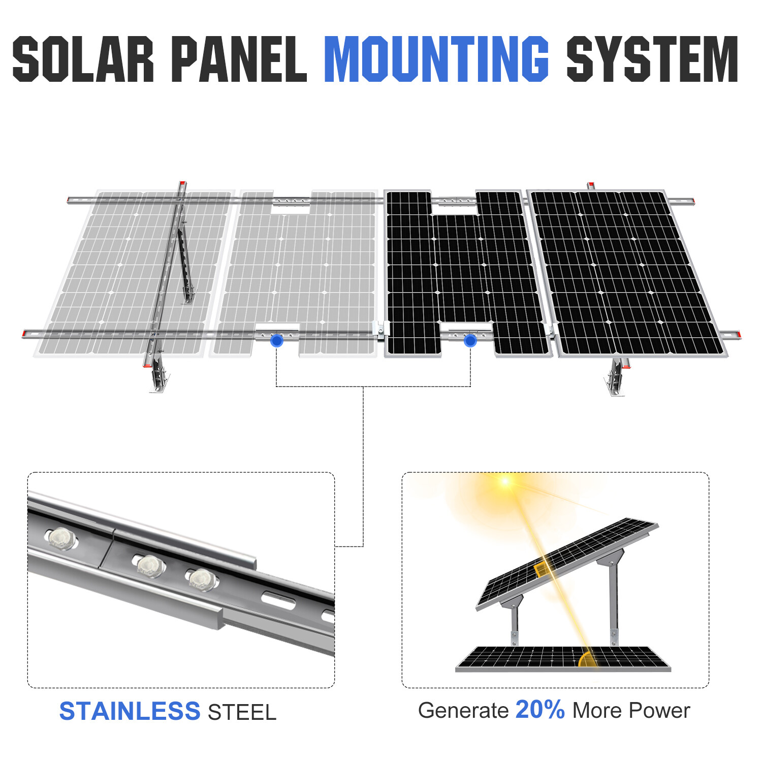 ECO-WORTHY Adjustable Solar Panel Mounting Brackets Kit System for 4PCS Panels