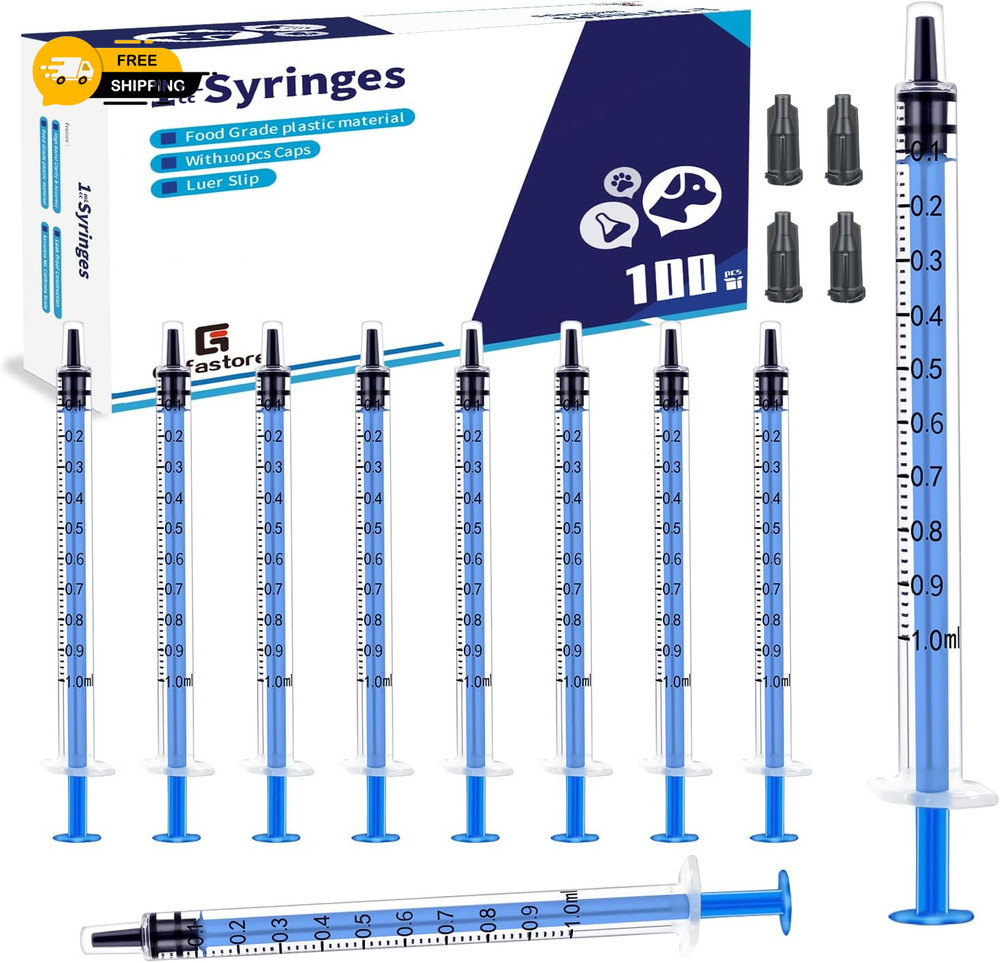 100Pack 1Ml Syringes with Caps