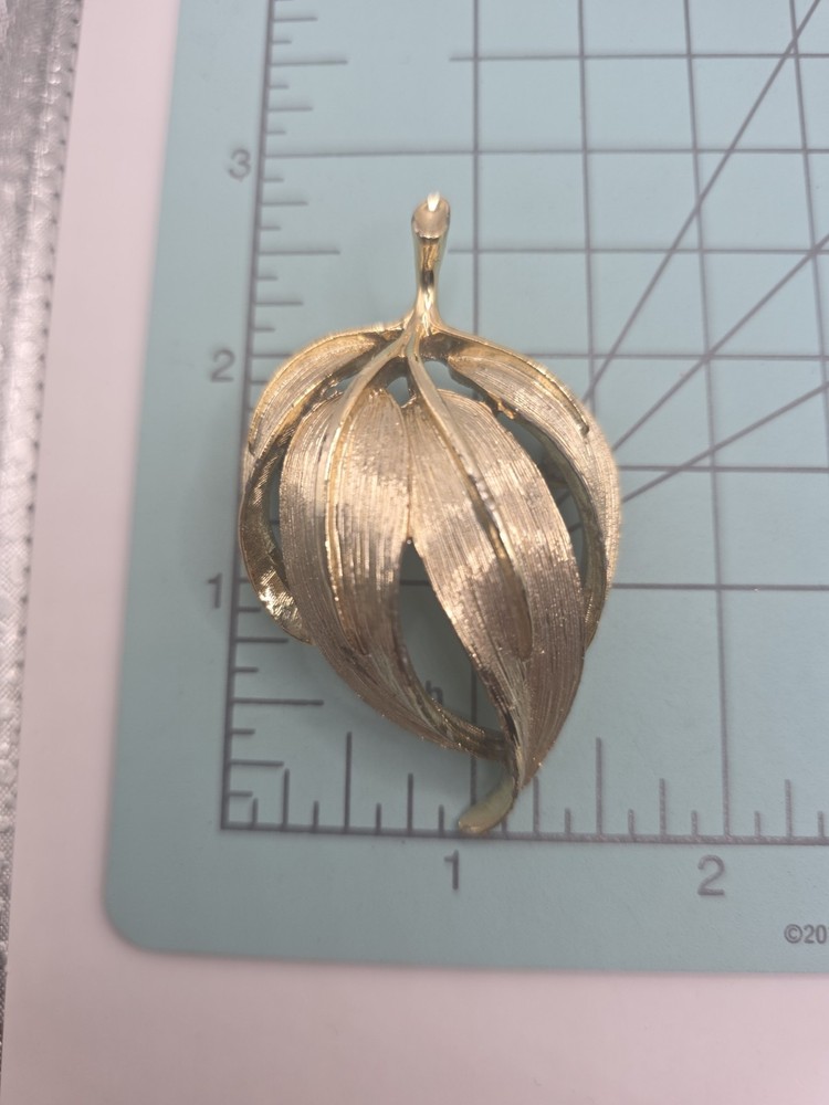 Vintage MCM Leaf Brooch Gold Tone