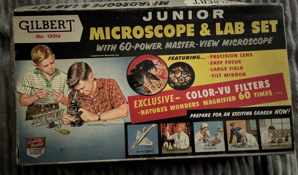 Rare 1958 Gilbert Jr Microscope& Lab Set #13014 Nice Condition