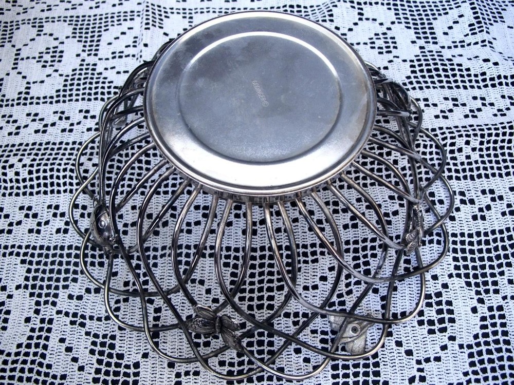 Godinger Silverplate Serving / Bread / Fruit Basket Butterfly Dragonfly Bee Bug