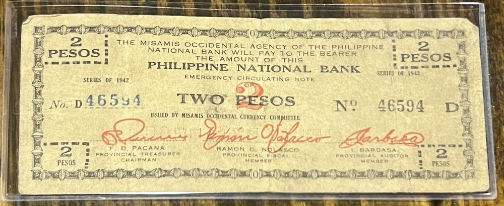 1942 Philippines WWII Emergency Circulating 2 Pesos Note