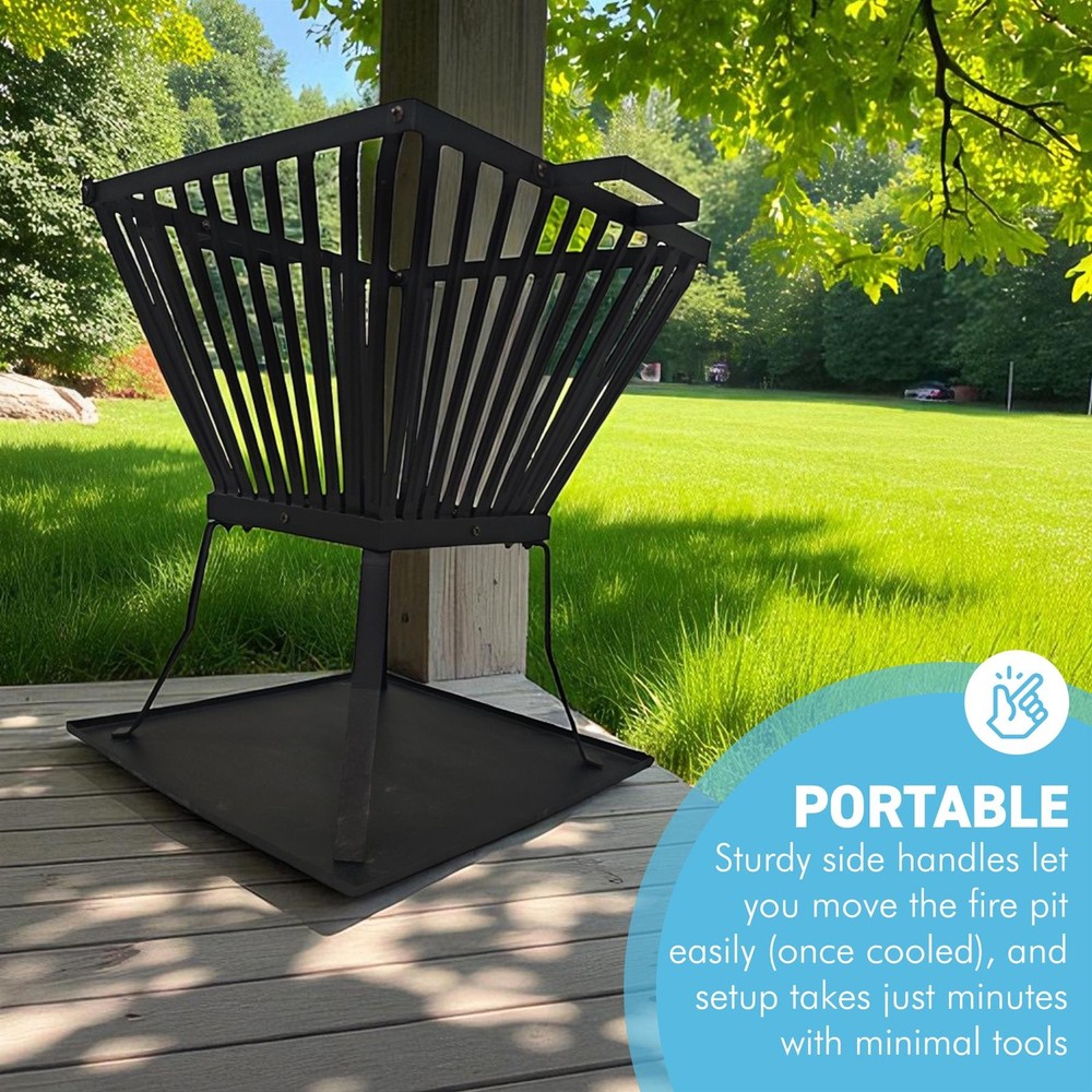 𝗦𝗧𝗘𝗘𝗟 𝗦𝗧𝗔𝗡𝗗𝗜𝗡𝗚 𝗙𝗜𝗥𝗘 𝗕𝗔𝗦𝗞𝗘𝗧 - H45cm x W39cm