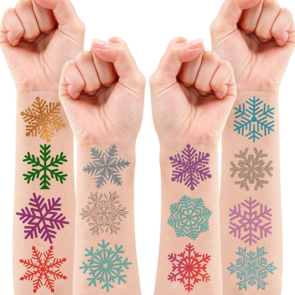 96 PCS Blue Snowflake Pre-Cut Temporary Tattoos Sticker Small, Multicolor