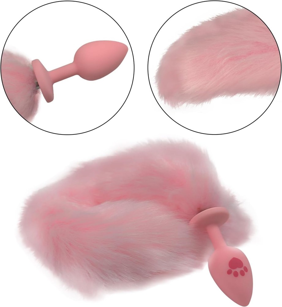 Pink Silicone Anal Tail with Three Interchangeable Butt Plugs for Beginners