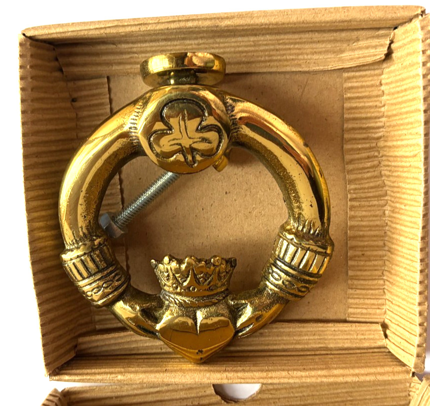 Irish Claddagh Door Knocker Celtic Trinity Heart w Shamrock Solid Brass