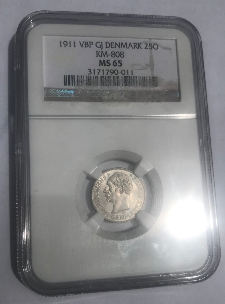 1911 Denmark Silver 25 ore- NGC MS 65