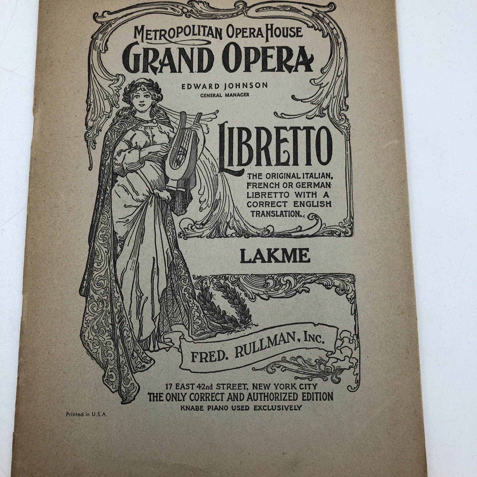 Grand Opera Librettos Program Lot 5 - Mona, Carmen, Lake, La Tosca, Rigoletto