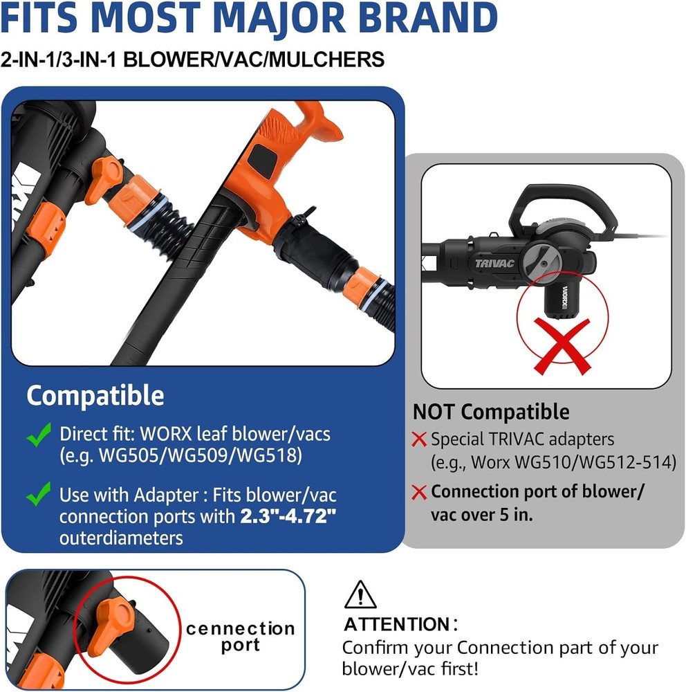 Leaf Collector Compatible with Worx Leaf Blower & Vacuum, Includes Adjustable...