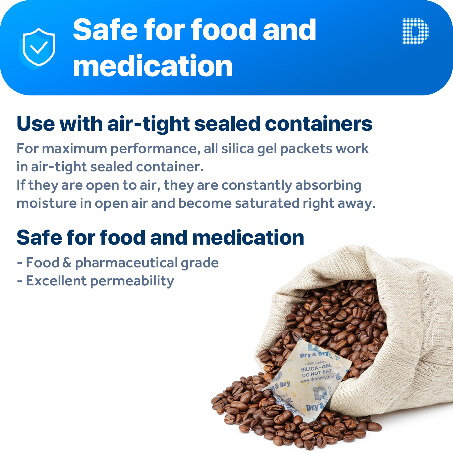 50 gram X 12 PK "Dry & Dry" Food Grade Orange Indicating Silica Gel Packets