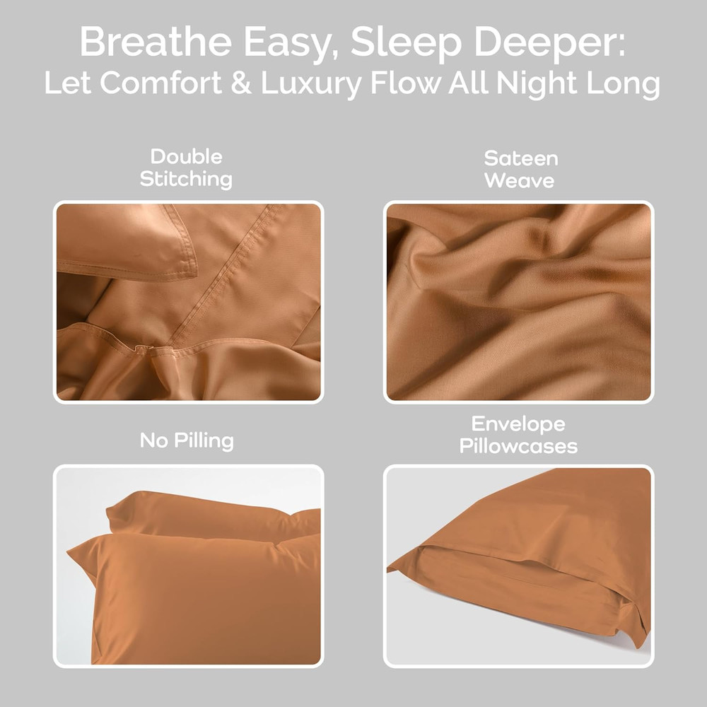 Cooling Bamboo Sheets Set with 2 Pillowcases - Soft & Hypoallergenic