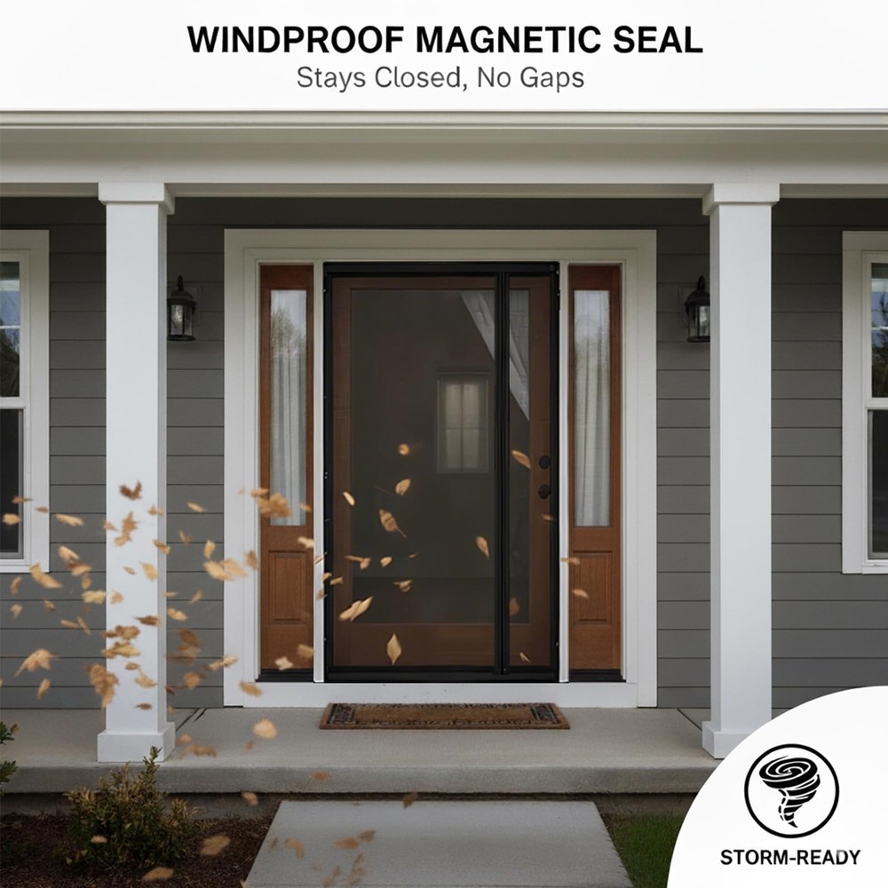 Magnetic Screen Door Left Right Side Opening Polyethylene Terephthalate Mesh ...