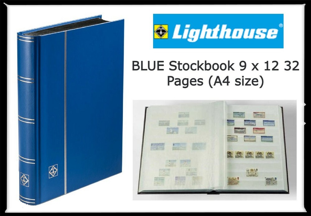 Stamp Collecting Album BLUE Lighthouse Stock book 9 x 12 - 32 White Pages GIFT