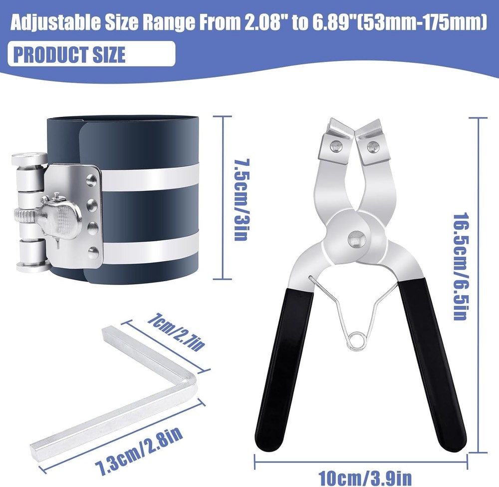 Adjustable Piston Ring Compressor & Installer Set for Car Engines