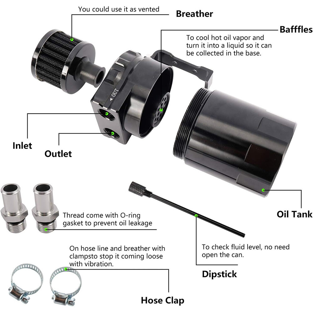 Universal Aluminum Oil Catch Can Kit Reservoir Baffled Tank with Breather Filter