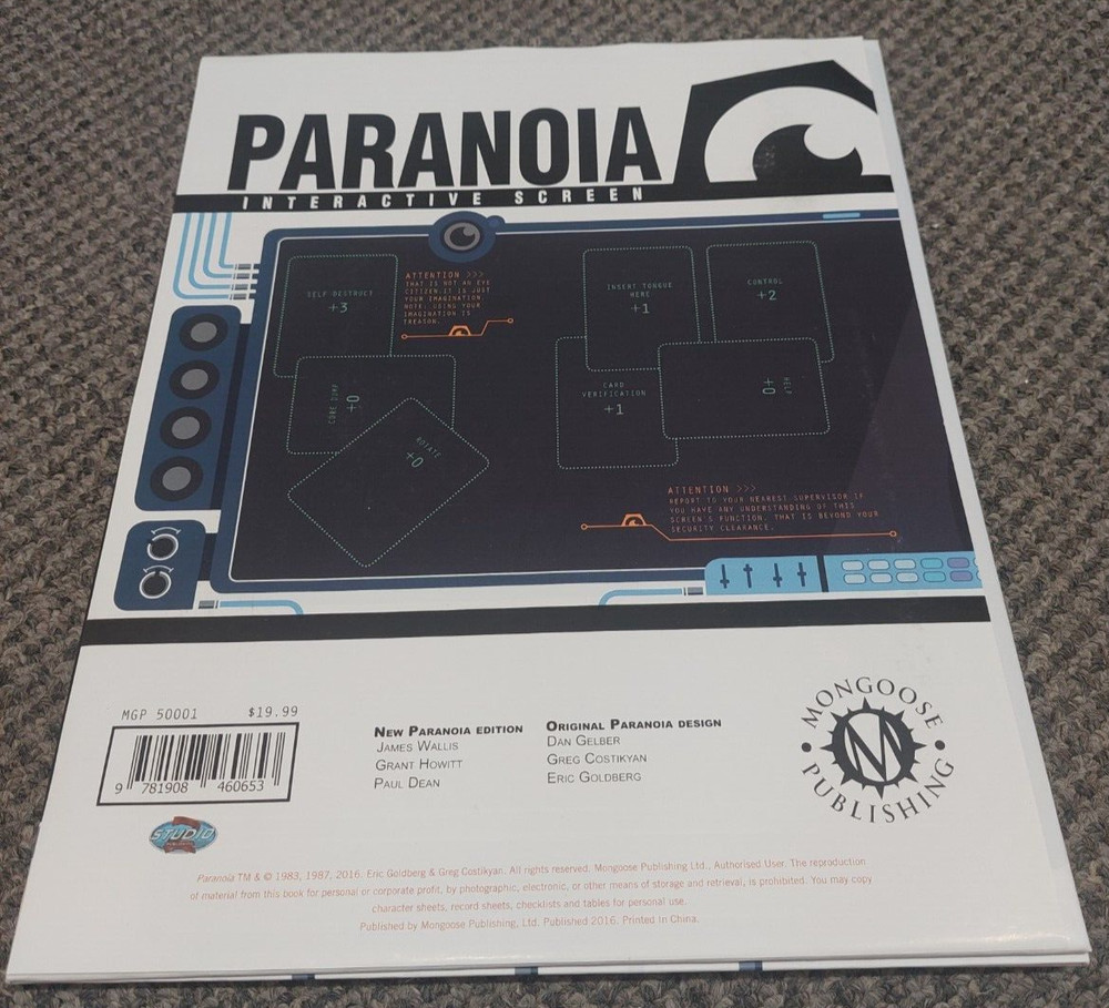 Paranoia - Interactive Screen - Game Master Screen - Mongoose RPG