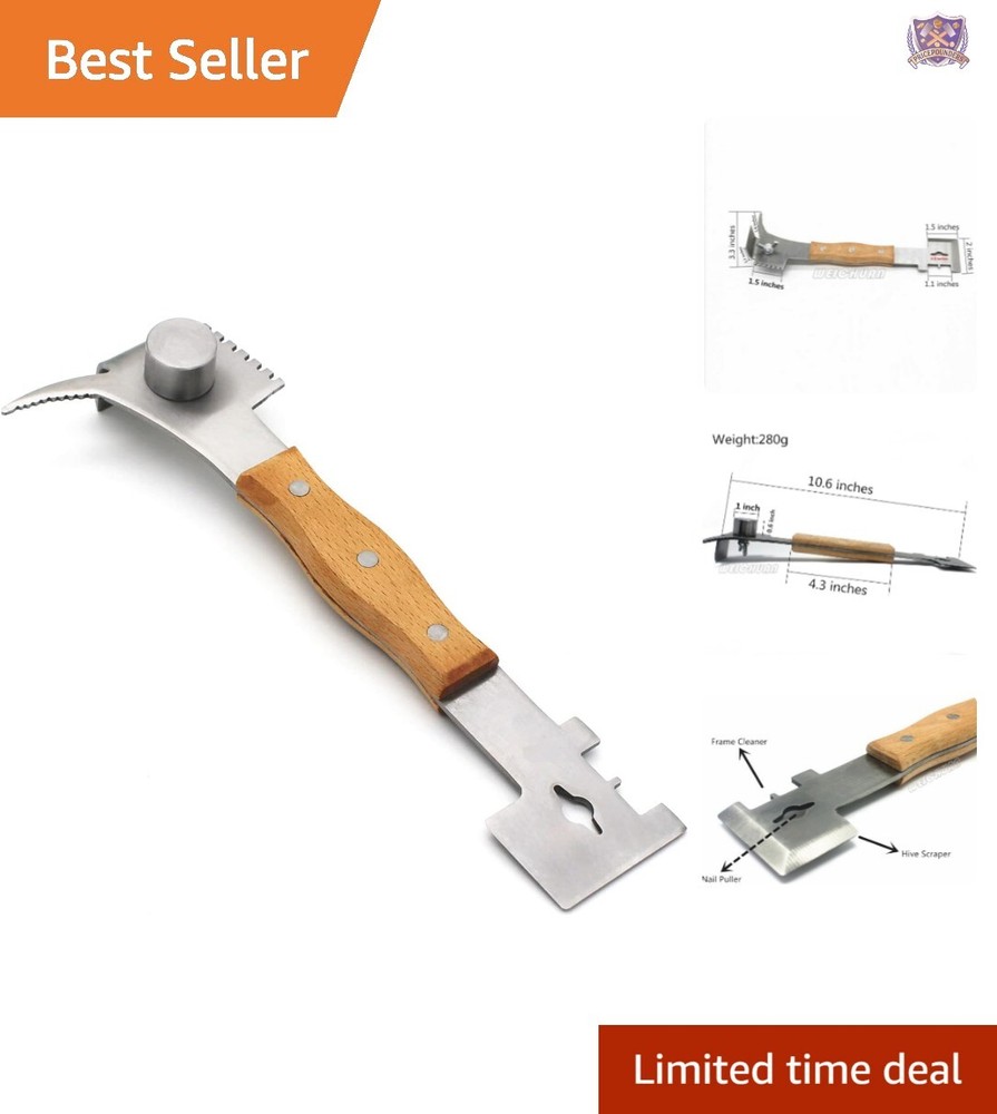 Lightweight Beekeeping Hive Scraper Tool with Multi-Function Beech Wood Handle