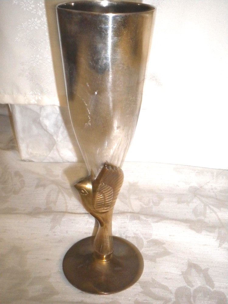 GODINGER Silver Plated Bud Vase with Brass Eagle Estate Find Bin02
