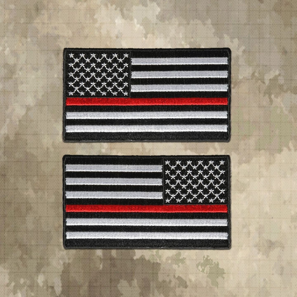 Black & White THIN RED LINE American Flag Patch, Firefighters