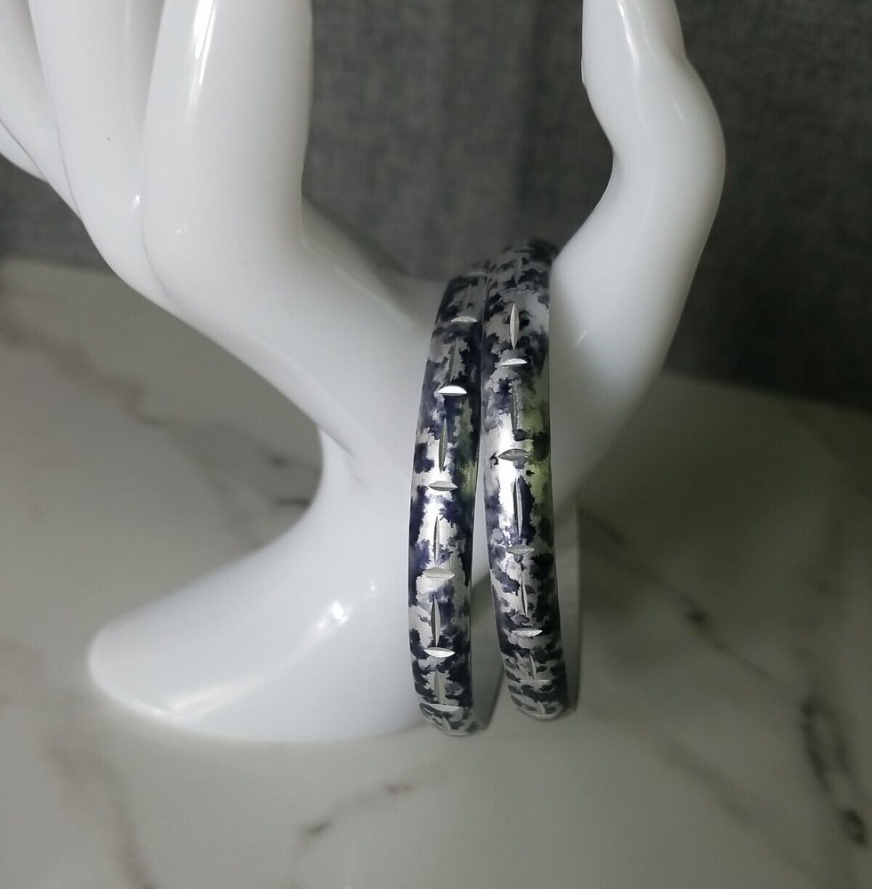 Two BLACK GRAY & WHITE Bangle Bracelets