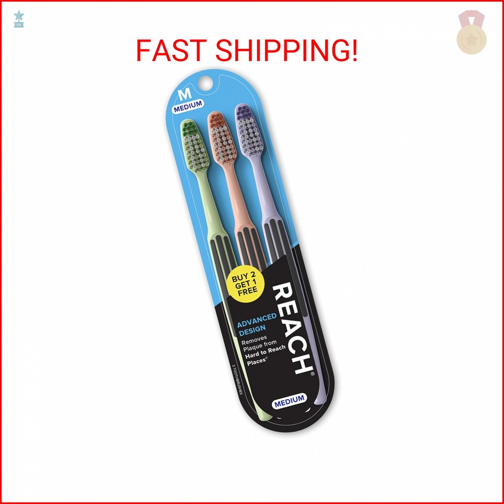 REACH Advanced Design Toothbrushes, Medium, 2-Count