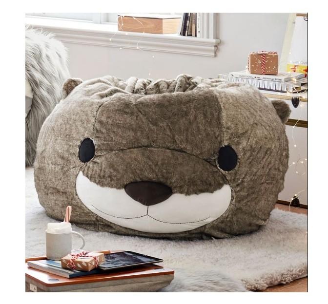 Pottery Barn Otter Critter Faux Fur Soft Kids Beanbag Slipcover 3D Large NWT