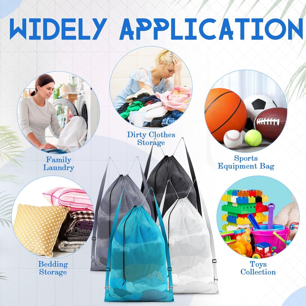 4 PCS Large Mesh Laundry Bag Adjustable Drawstring 24 x 36 Inches Classic