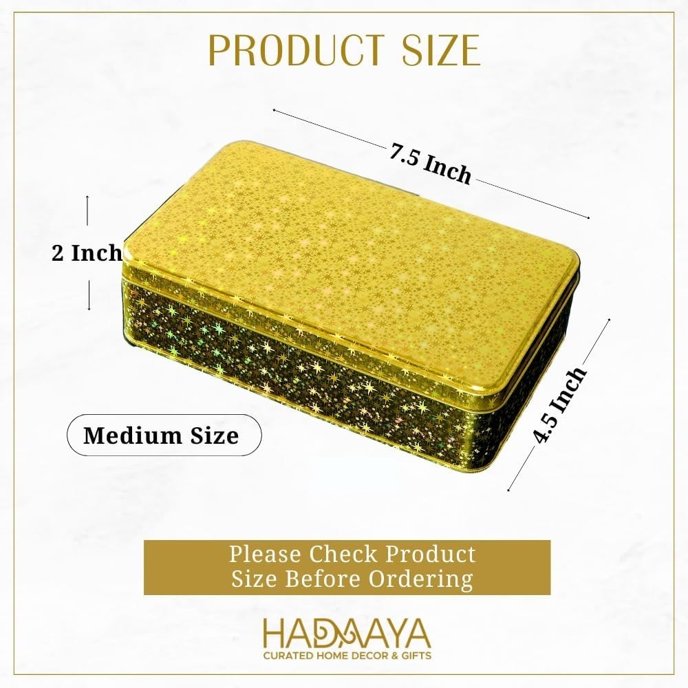 Gold Glitter Single Piece Empty Rectangular Tin Container W/ Lid Multipurpose