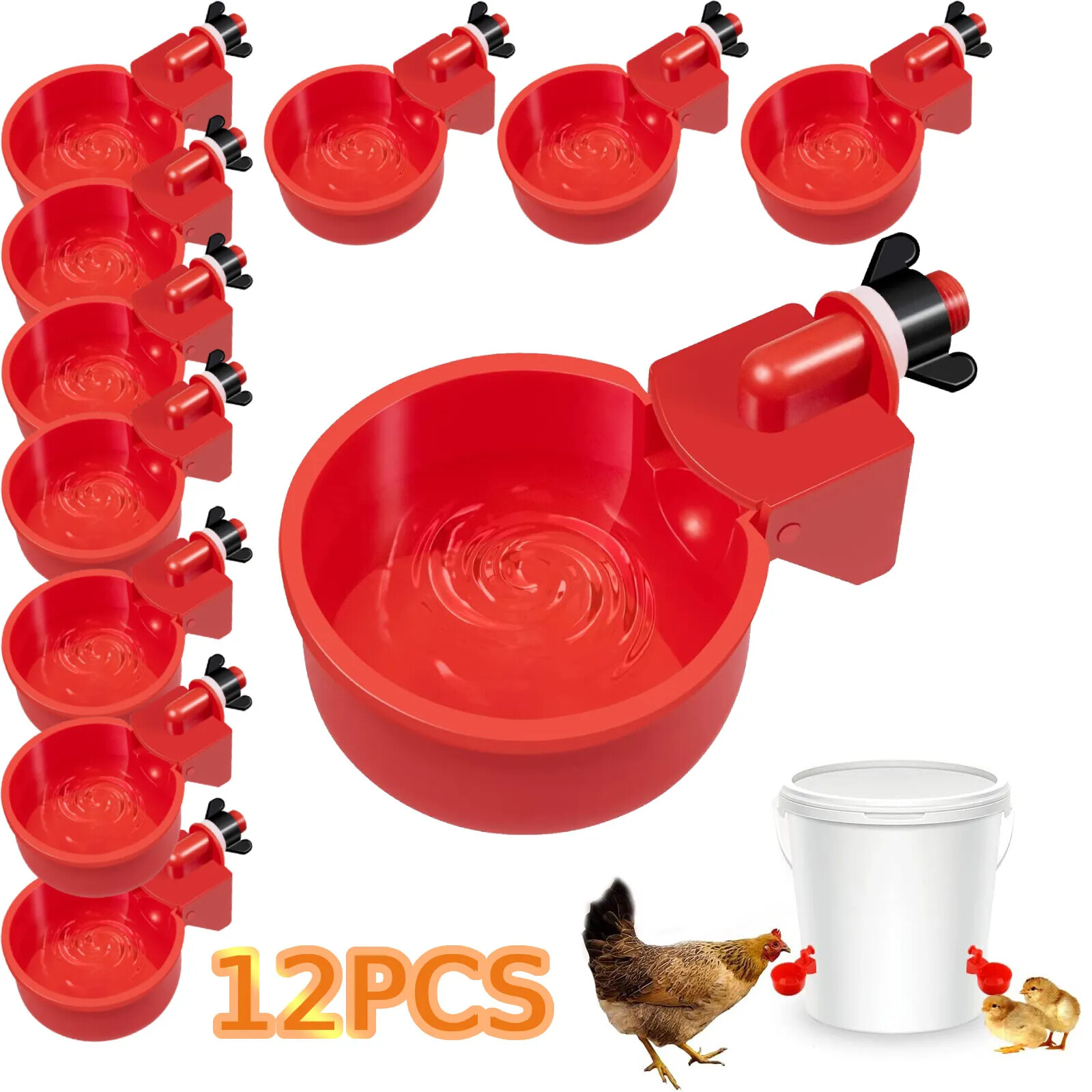 12x Chicken Automatic Watering Cups, Drinker Waterer, for Duck Quail Hen Poultry
