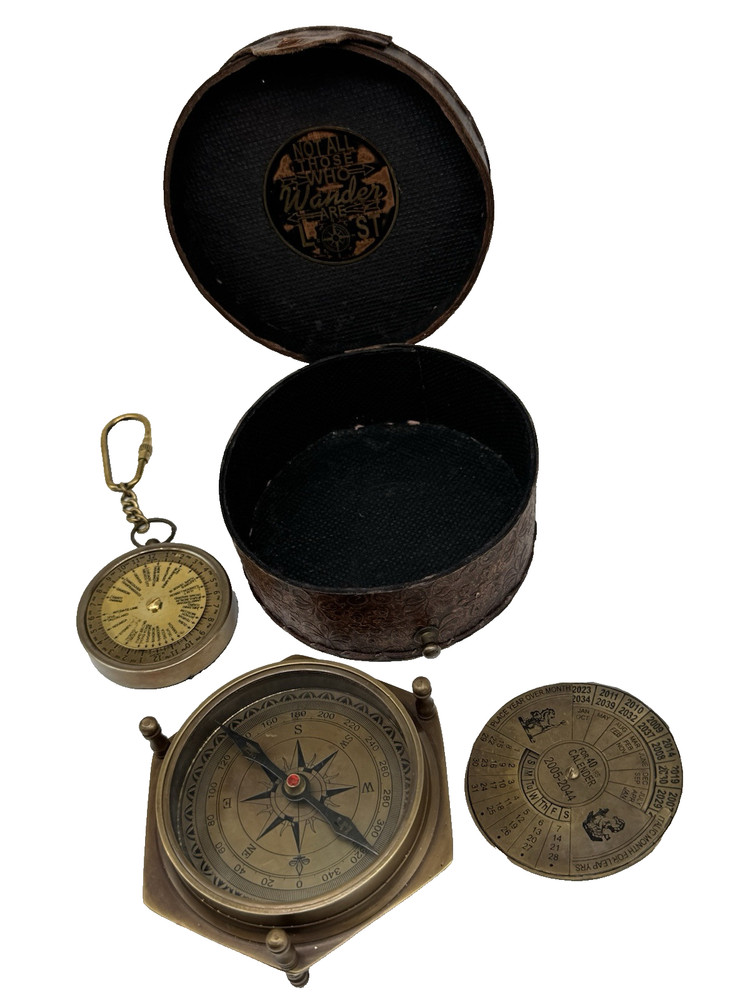 Gilbert Compass Solid Brass Nautical Handmade Working Travelling Compass W Case