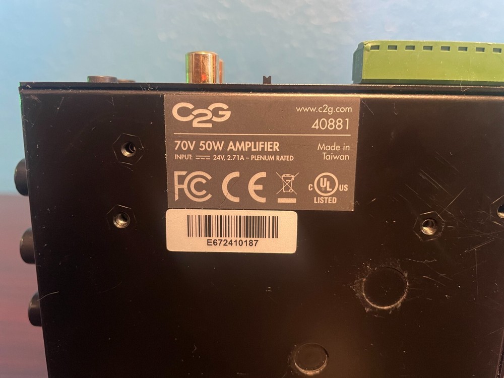 C2G Audio Amplifier Plenum Rated 25/70V 50W - Untested, sold as-is.