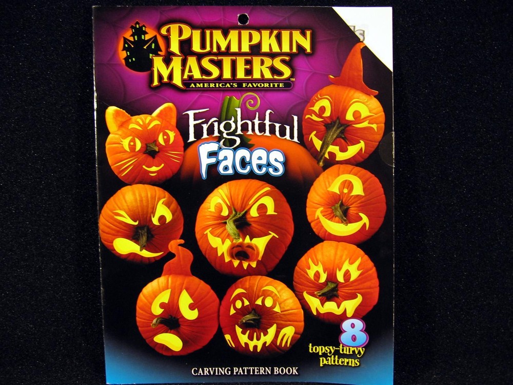 Pumpkin Masters FRIGHTFUL FACES Carving Pattern Book 8 Patterns Halloween