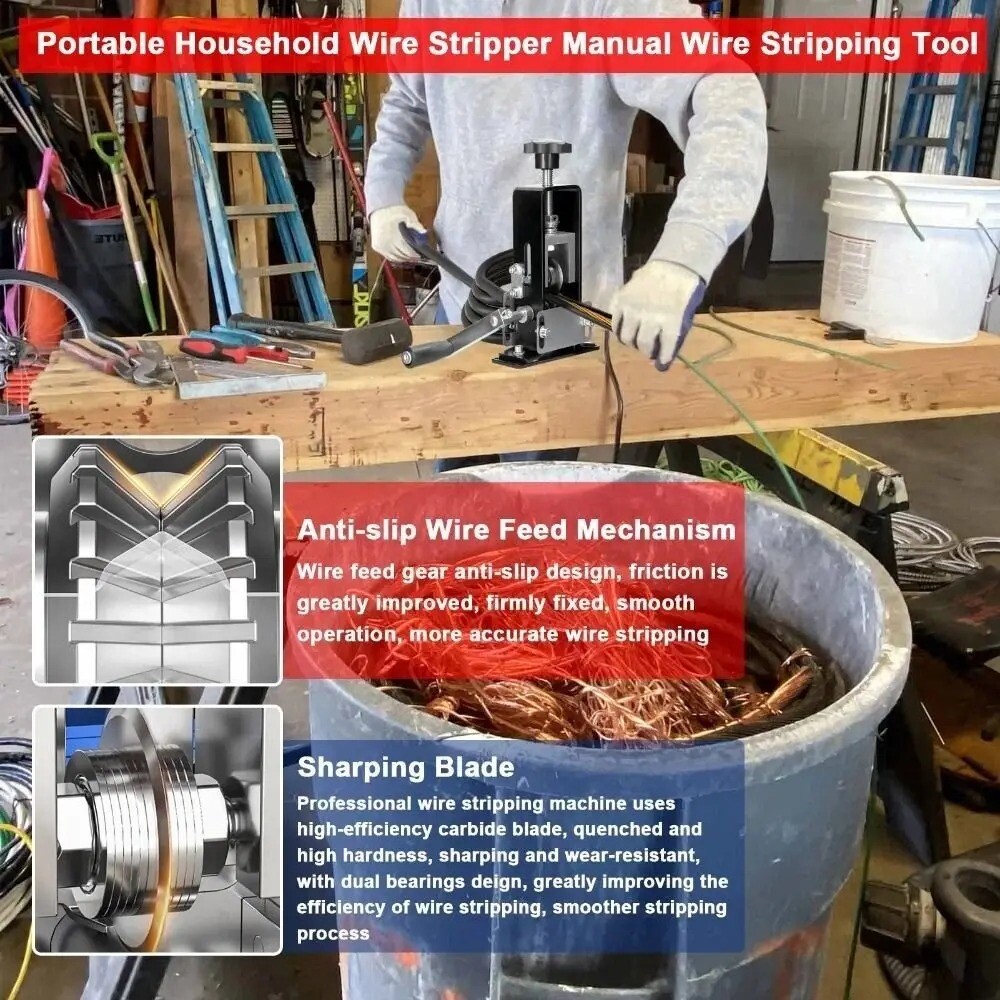 Manual Wire Stripping Machine Portable Cable Stripper 1mm to 21mm Hand Crank US