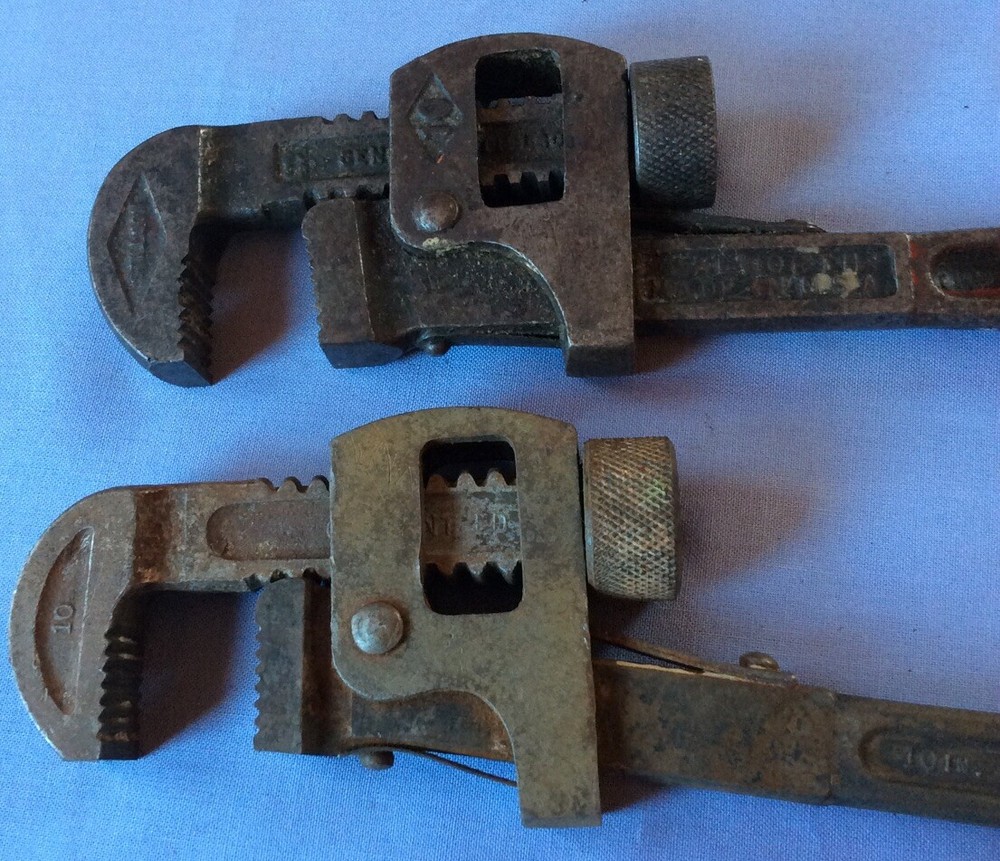 2 Used 10 Inch Adjustable Wrenches , Stillson Walworth & Trucraft Function #U