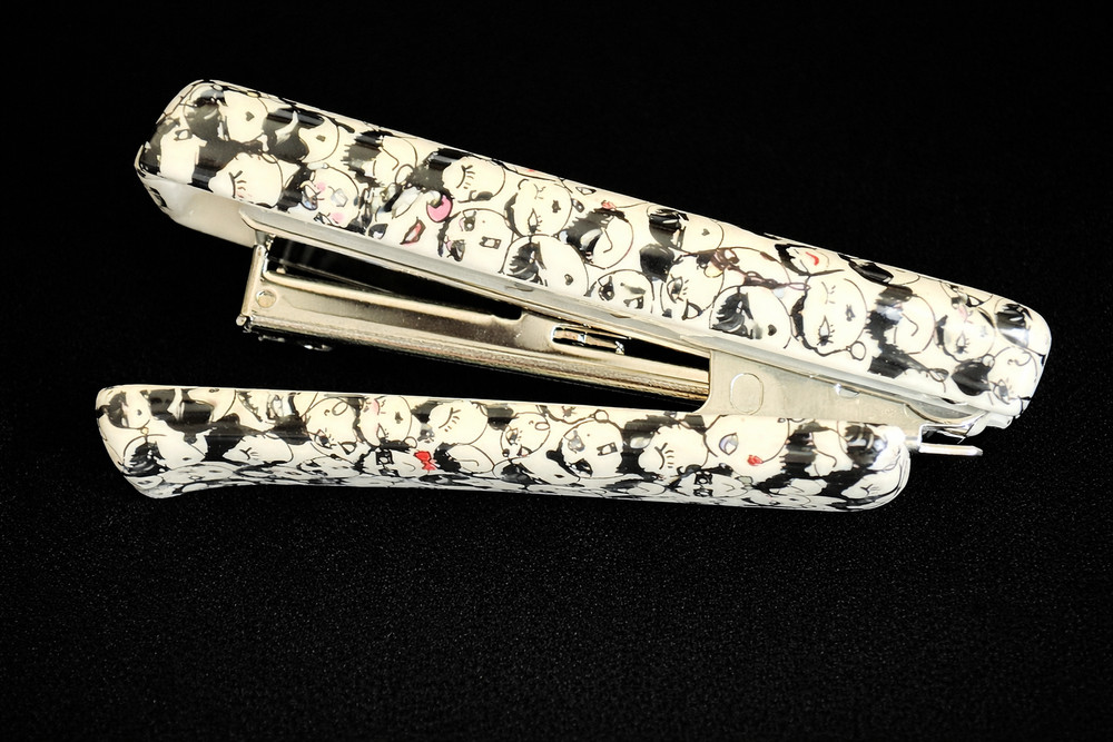Lanvin Paris Mini Stapler Faces Pattern Designer Luxury Desk Accessory w/ Box