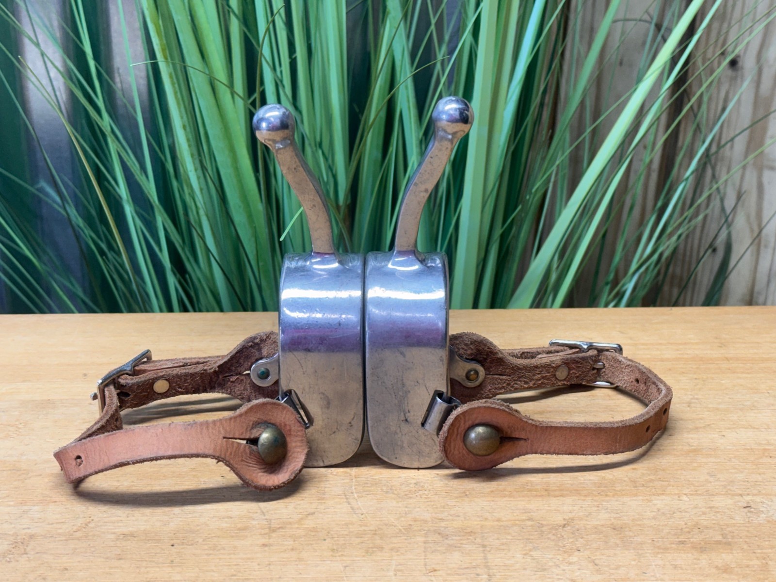 Ladies Long Shank Stainless Steel BALL END Western Spurs w Leather Straps