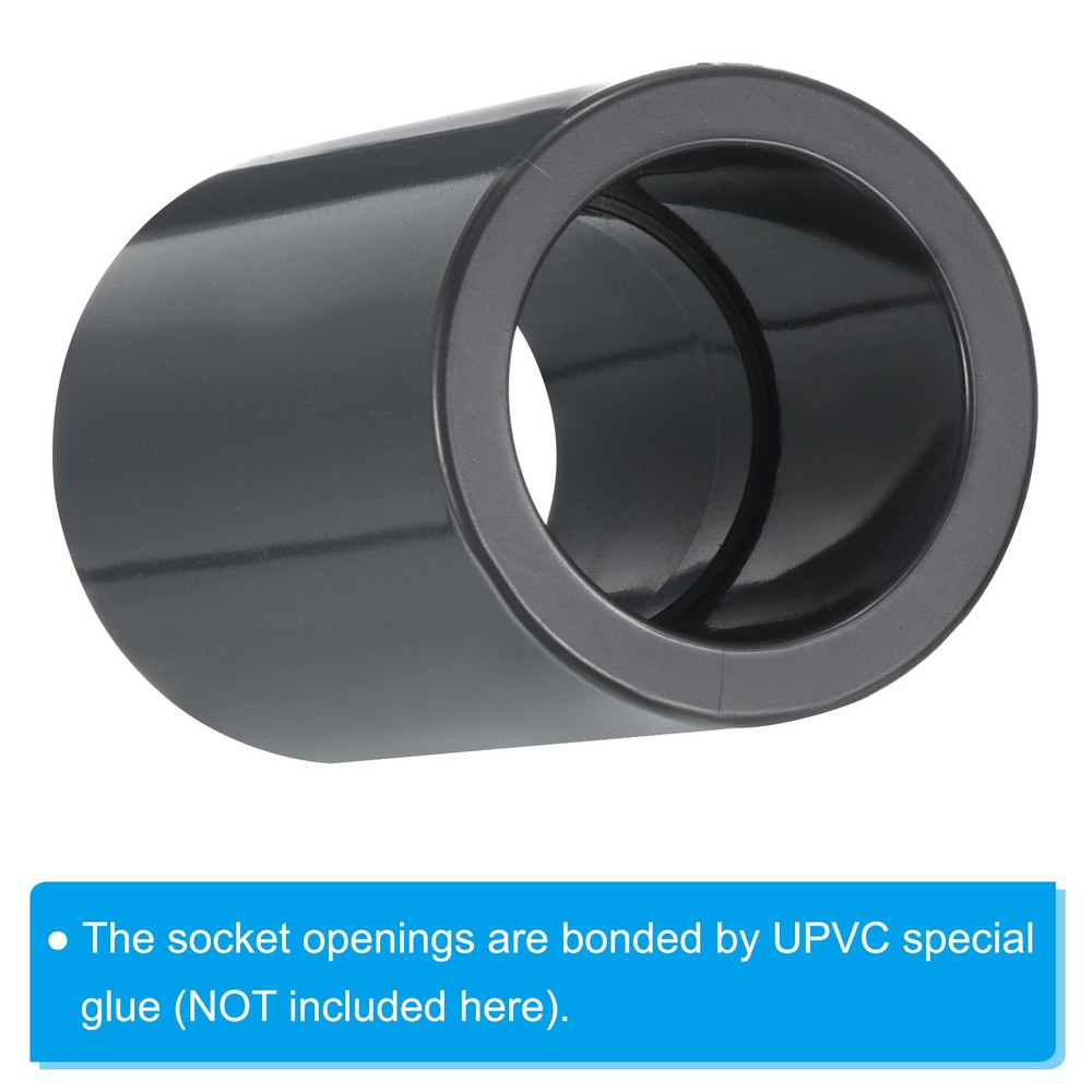 UPVC Pipe Fitting 16mm Socket, 4 Pack Straight Coupling, Dark Grey