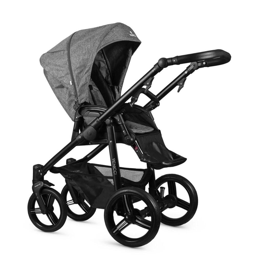 Venicci Shadow Stroller with Bassinet - Denim Grey/Black Frame