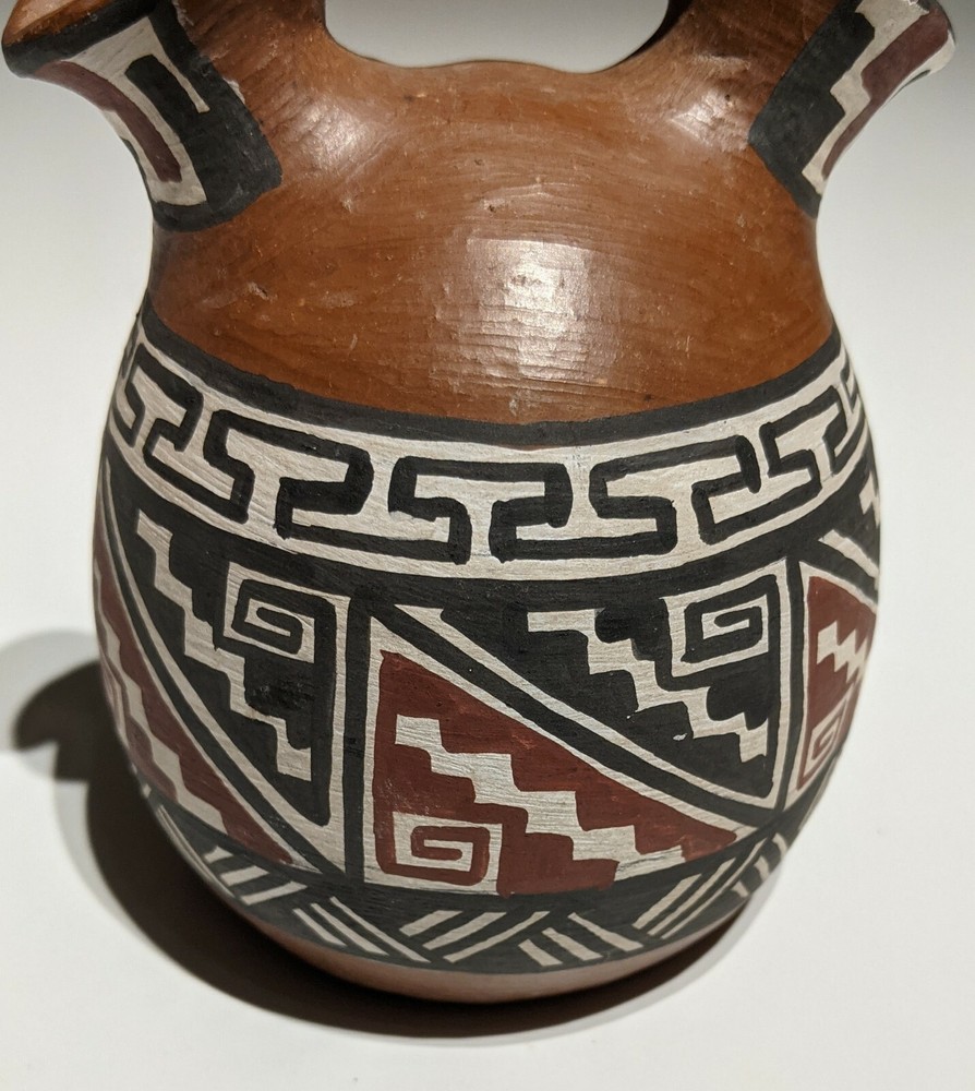 Pomaire Chile Hand Painted Geometric Pattern Decorative Pottery Signed RE