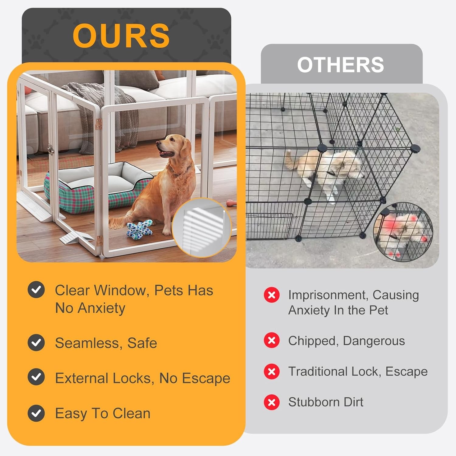 NAIZEA 26"H Clear Acrylic Dog Playpen Indoor, Puppy Cat Pet Play Pen 8 &10 Panel