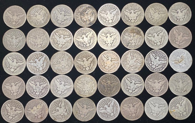 Full Roll 40 Coins. Barber Head Silver Quarters. Average Circulated.