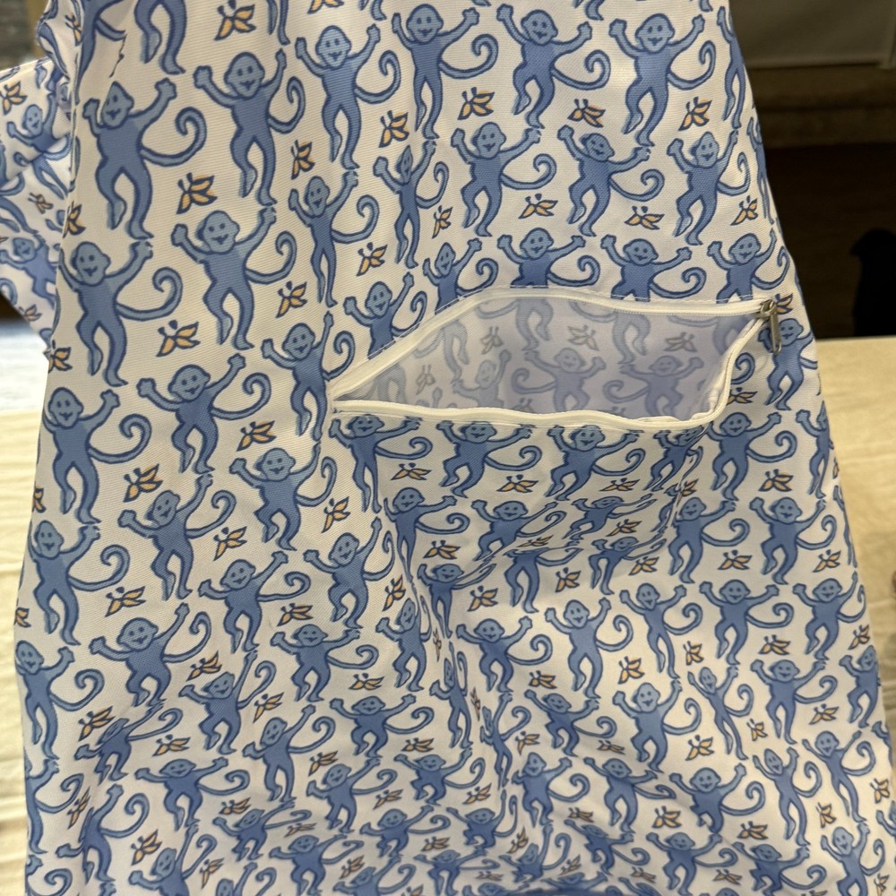 POTTERY BARN x ROLLER RABBIT MONKEY XL LAUNDRY BACKPACK 16X31" BLUE DORM READY!