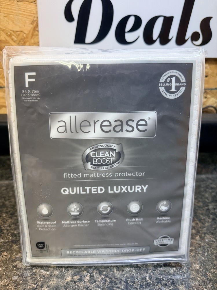 AllerEase Full Quilted Luxury Fitted Mattress Protector CleanBoost Waterproof