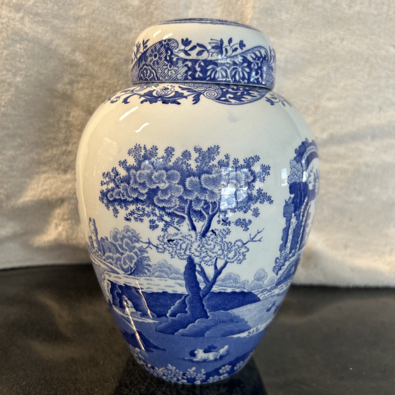 Spode Ginger Jar and Lid Vintage Blue White