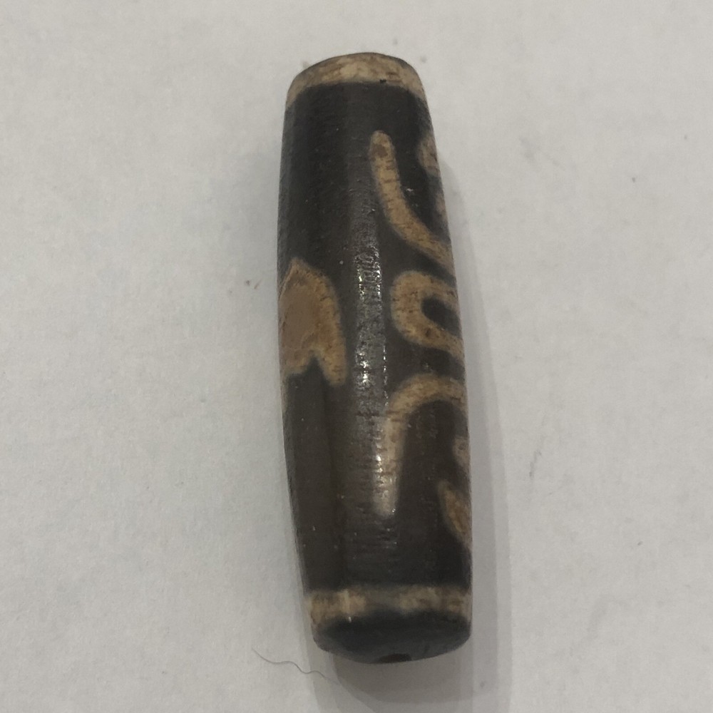 Tibetan Old Agate "Longevity / Bat" Dzi Bead