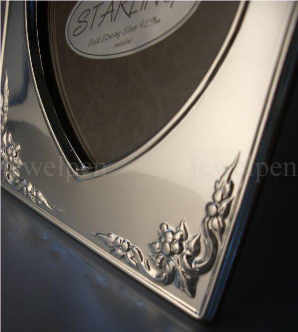 Large Elegant Heart Photo Frame Solid 925 STERLING SILVER Mahogany Back(V2)