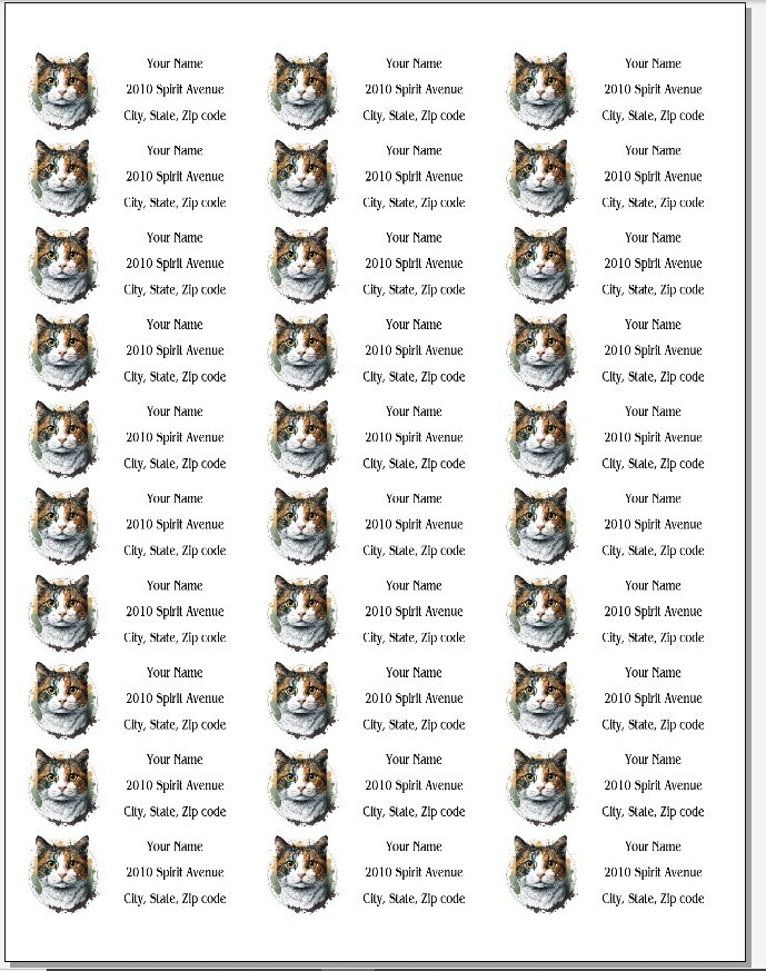 150 Calico Cat Face Mailing Return Address Labels Personalized