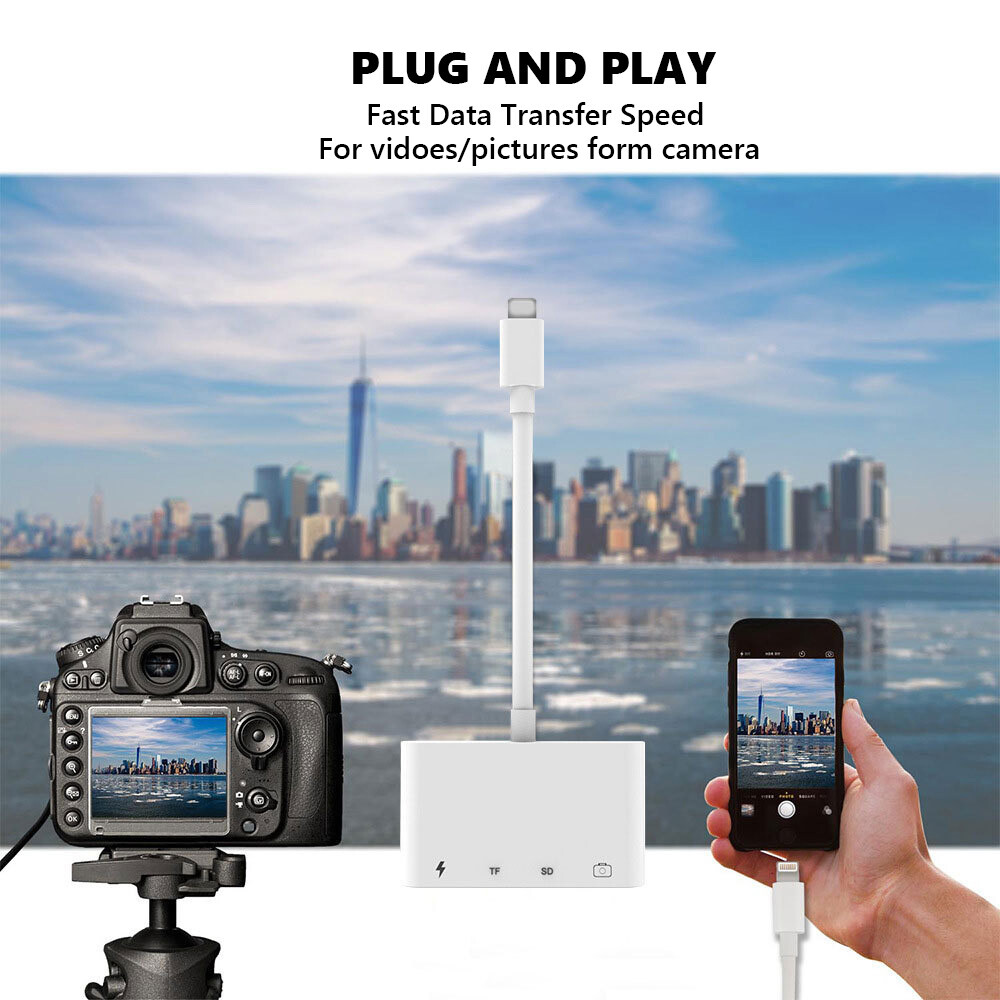4in1 Memory SD/TF Card Reader USB HUB Adapter iPhone iPad/Android Charge Data US