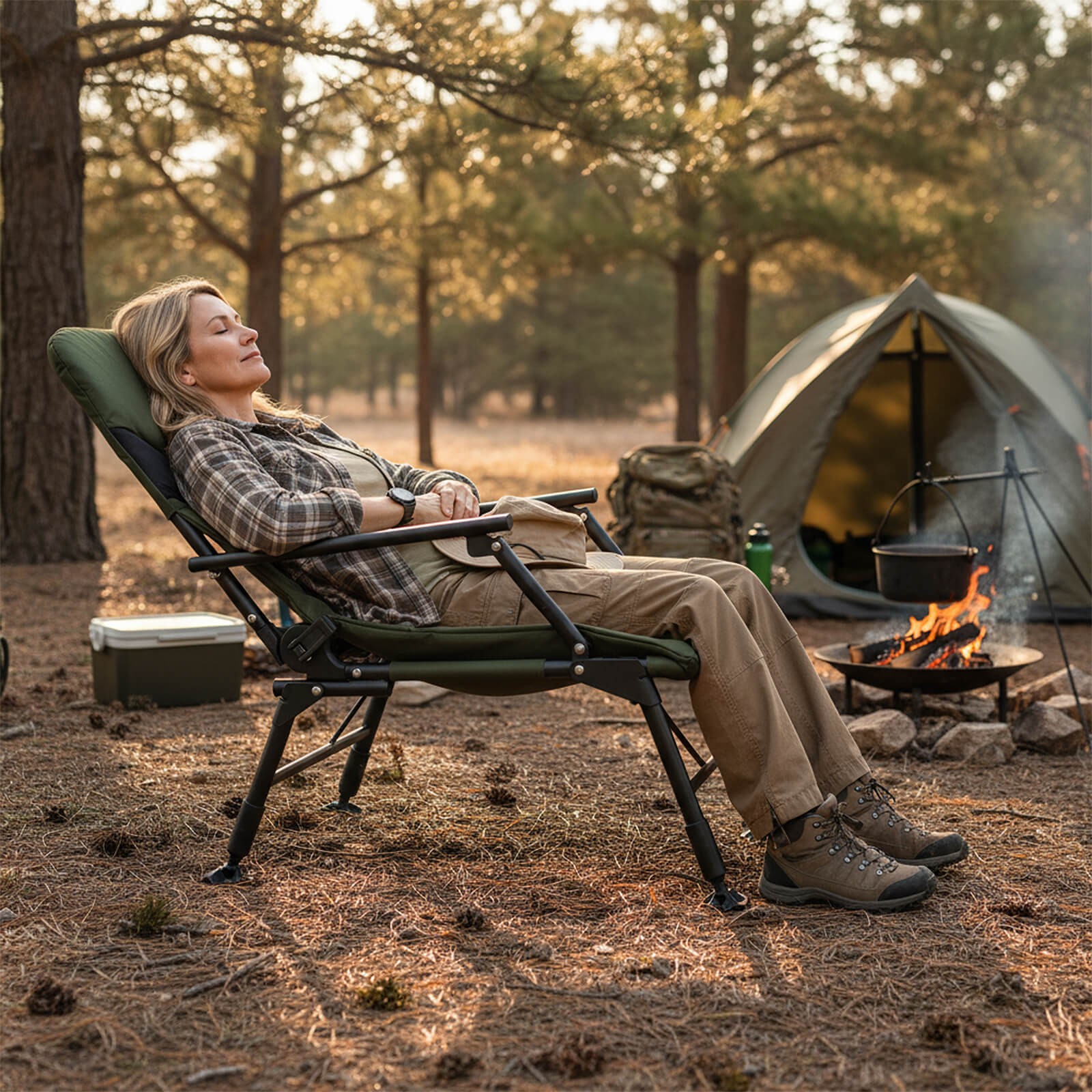 Oversized Foldable Fishing Chair Camping Chair w/ Large Adjustable Feet Armrest