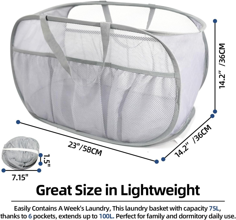 Collapsible Laundry Baskets, Upgrade Pop Up Laundry Hamper with Convenient Ba...